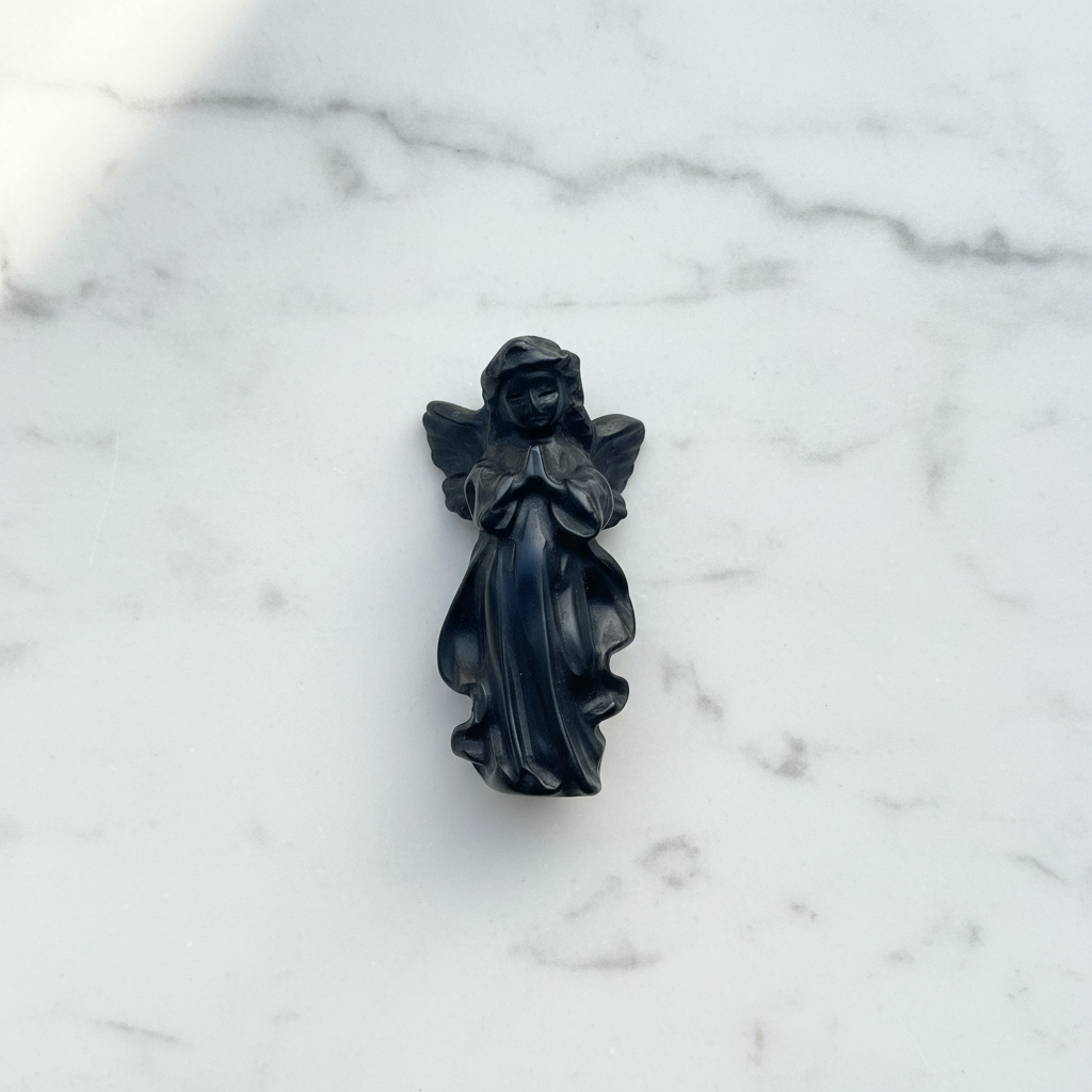 Angelo in preghiera ossidiana nera 6x3 cm