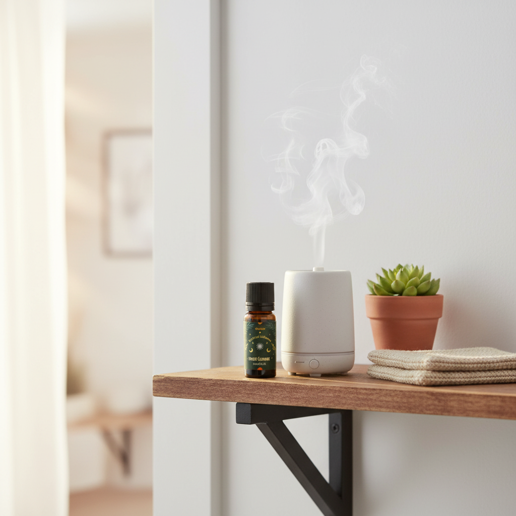 Lifestyle su mensola in legno, luce mattutina