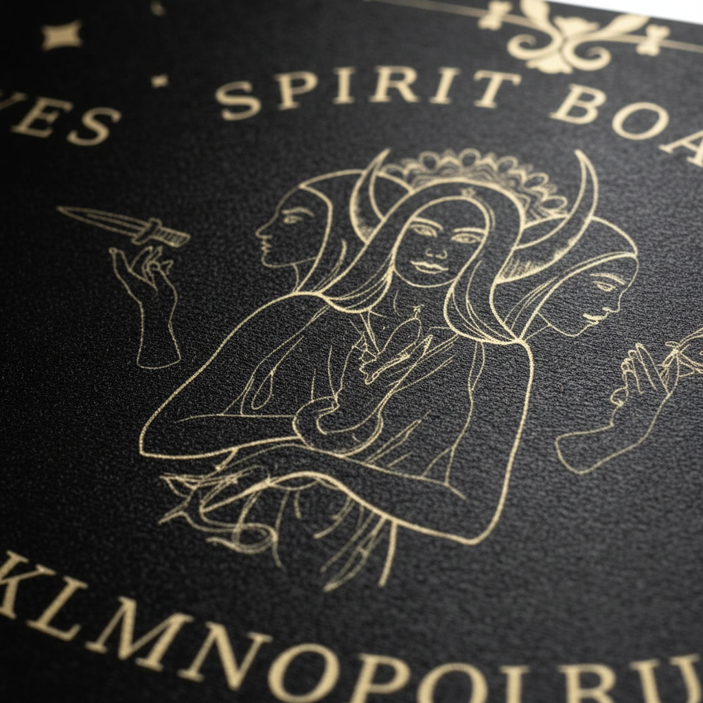 Spirit Board - macro Triplice Dea incisa in oro