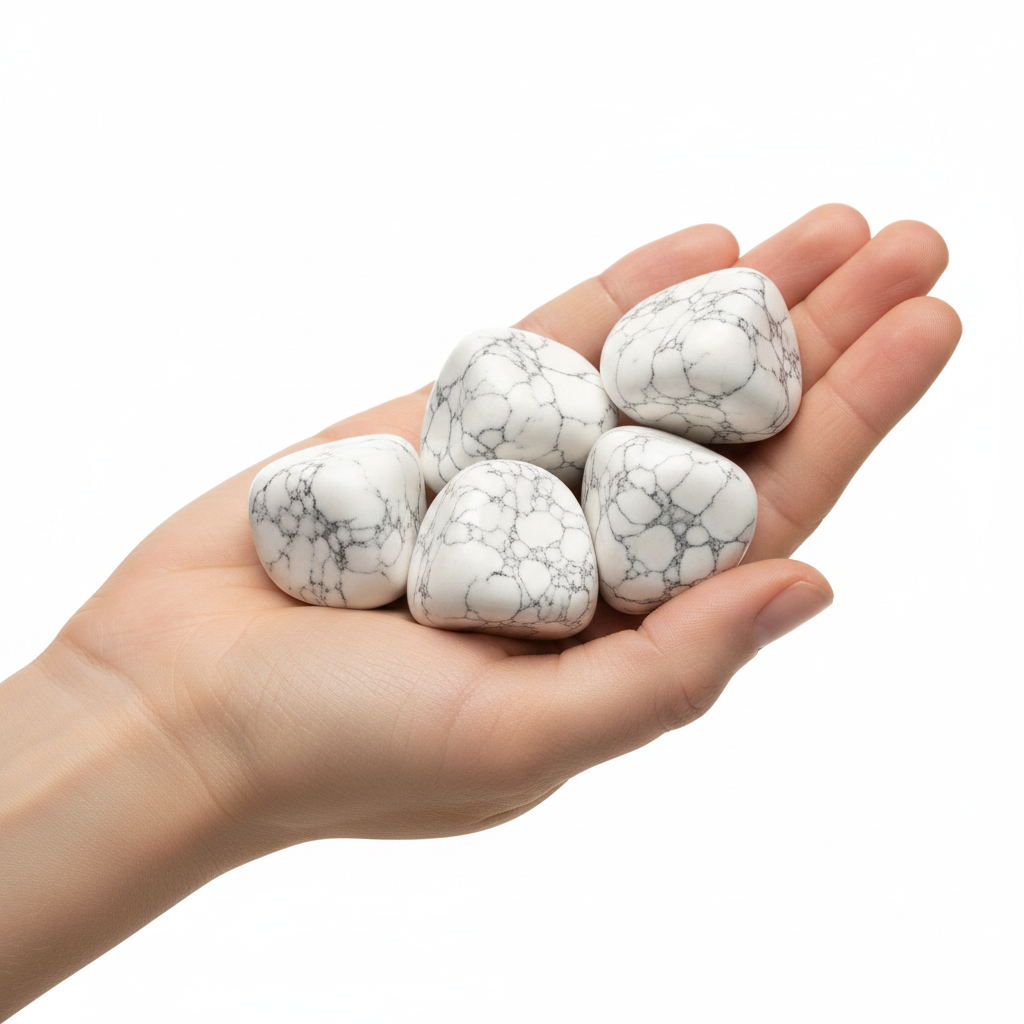 Mano che tiene howlite tumbled