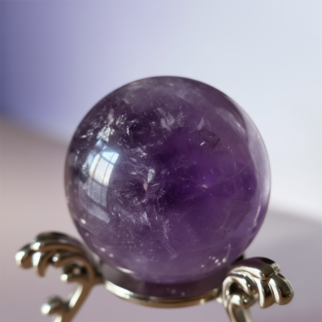Sfera Ametista Naturale close-up inclusioni viola