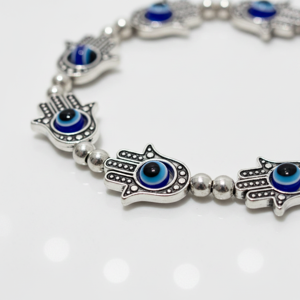 Bracciale Mano di Fatima Occhio di Nazar - macro close-up dettaglio