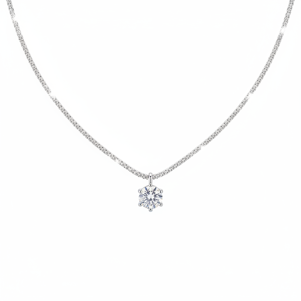 Collana Solitario in Argento con Moissanite 2ct