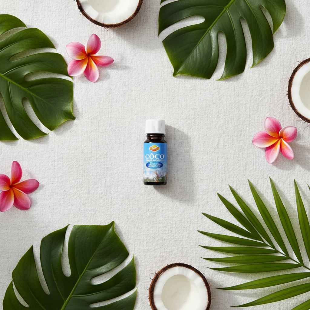 Essenza al Cocco SAC flat lay tropicale