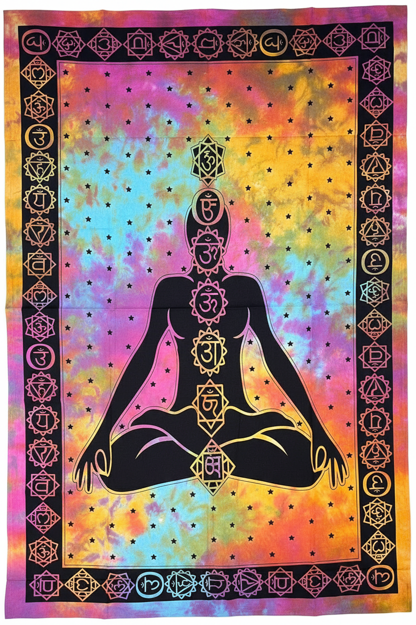 Telo 7 Chakras meditazione tie-dye su sfondo bianco