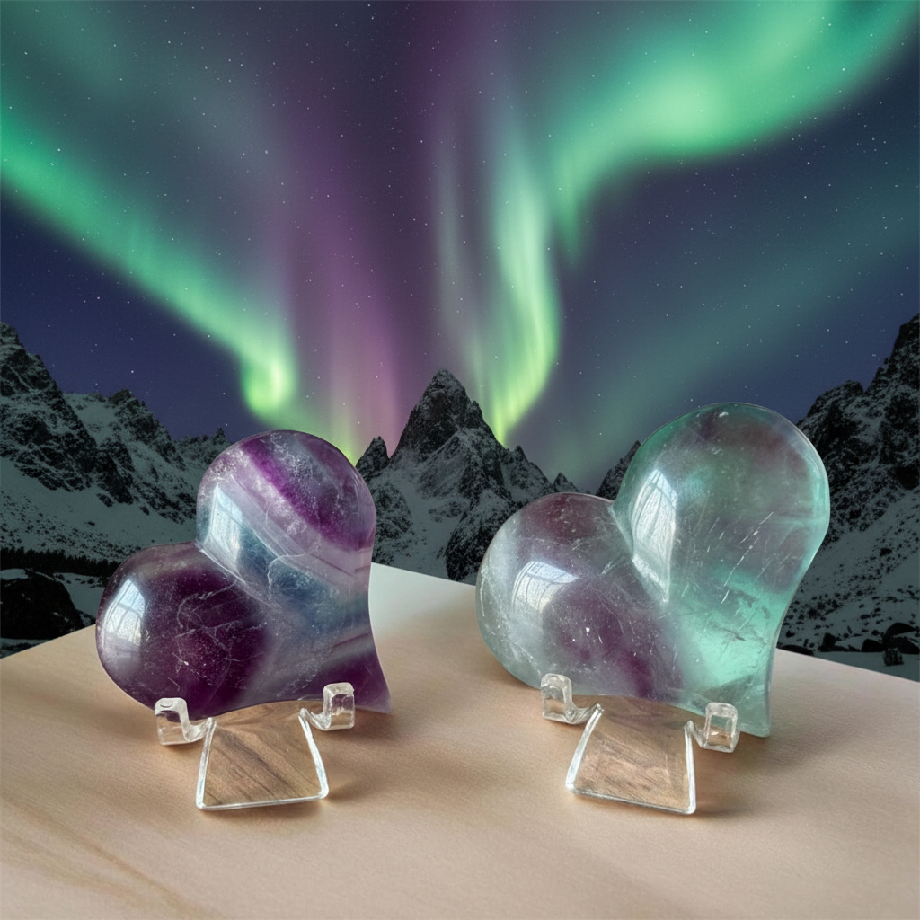 Cuori Fluorite Rainbow - Aurora Boreale