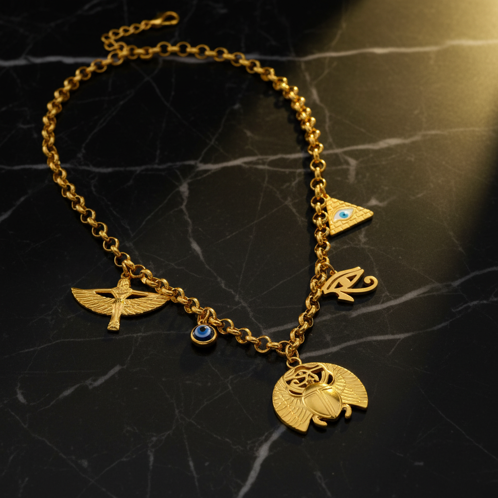 Collana Egizia - marmo nero con luce dorata