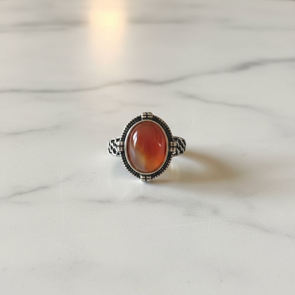 Anello corniola flatlay marmo