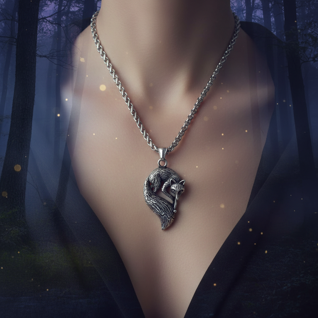 Collana Volpe Spirituale indossata - mood foresta