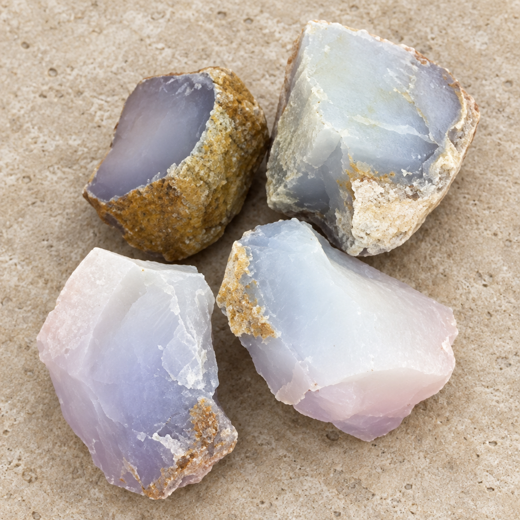 Assortimento di calcedonio blu grezzo