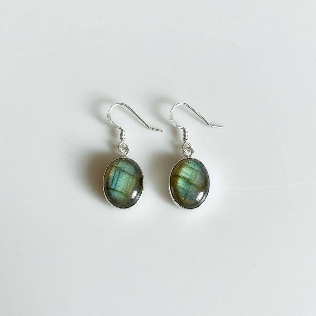 Orecchini Pendenti in Argento con Labradorite Verde Naturale