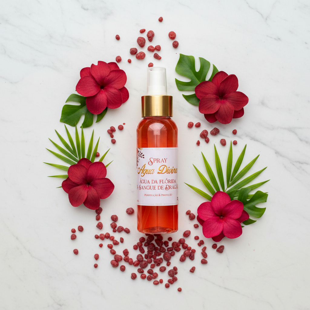 Spray Agua Divina su marmo con resina e fiori rossi