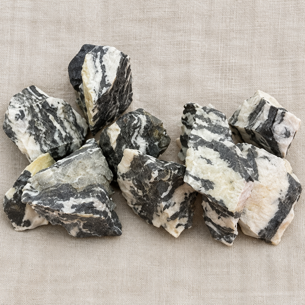 Diaspro zebra grezzo su lino