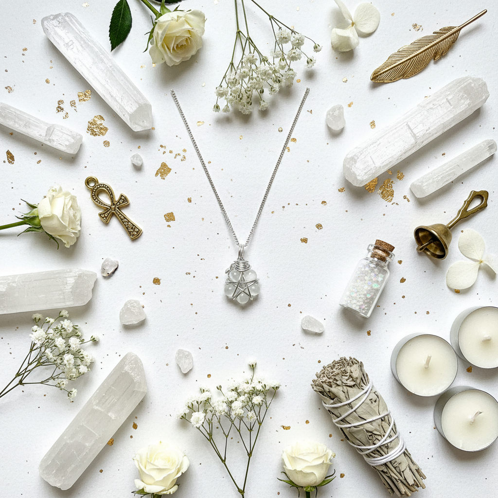 Flat lay rituale Selenite