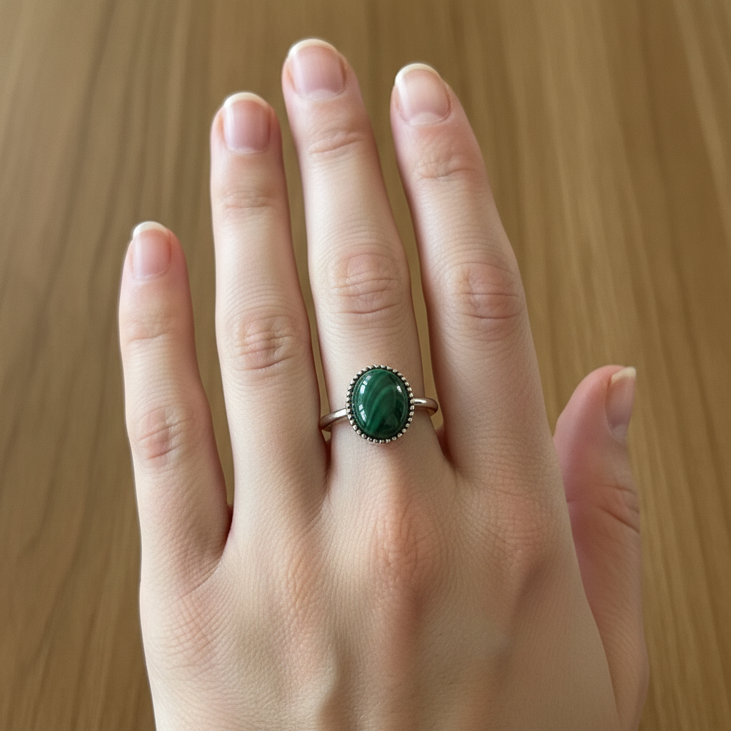 Anello malachite lifestyle indossato