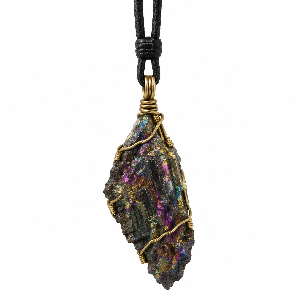 Collana in tormalina aura multicolor su bianco