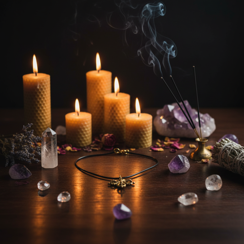 Collana doppio dorje - composizione rituale cristalli