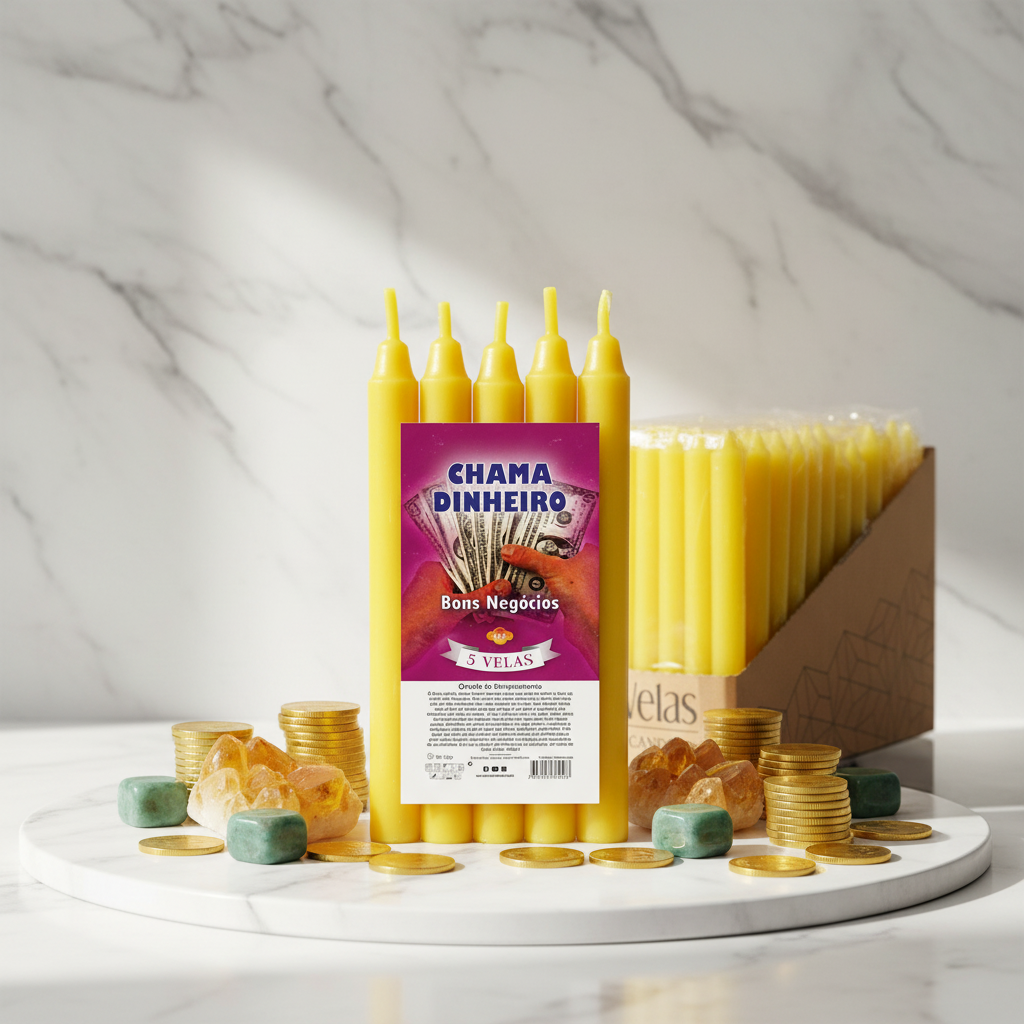 Candele rituali chiama denaro su marmo bianco con citrino e avventurina
