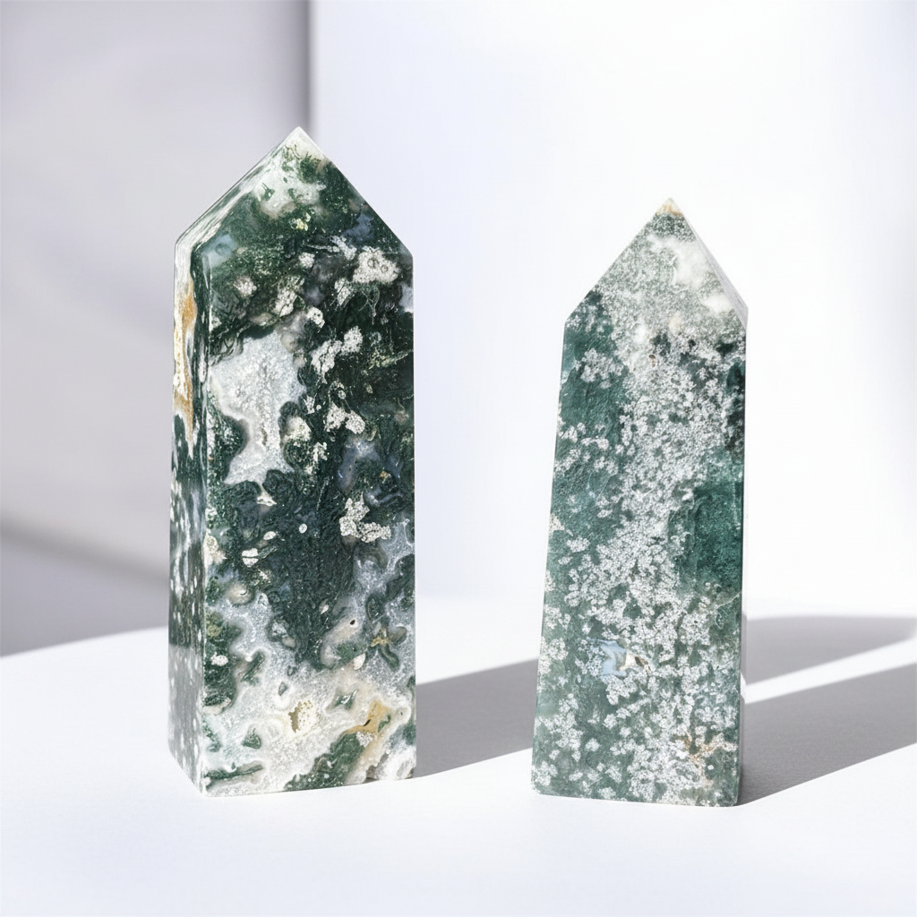 Torri di agata muschiata su sfondo bianco studio