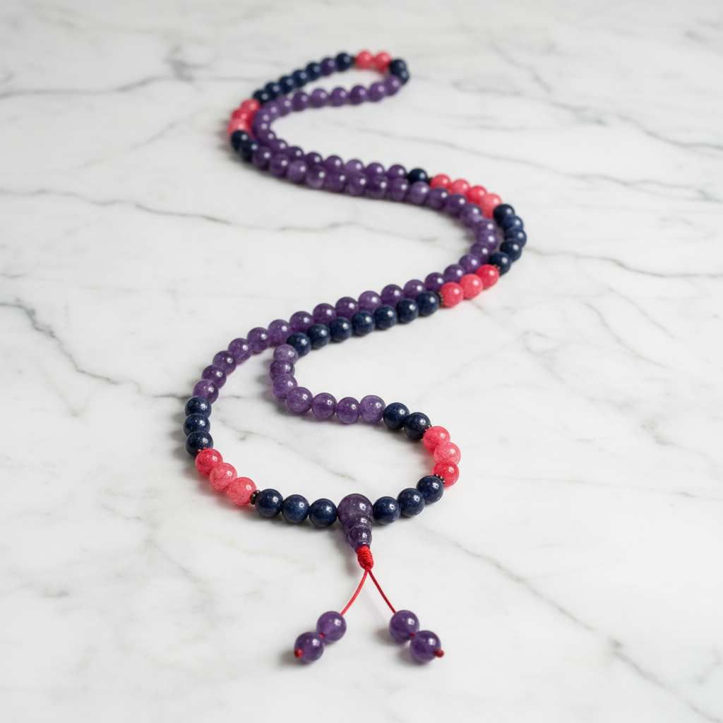 Mala collana filo continuo flatlay su marmo