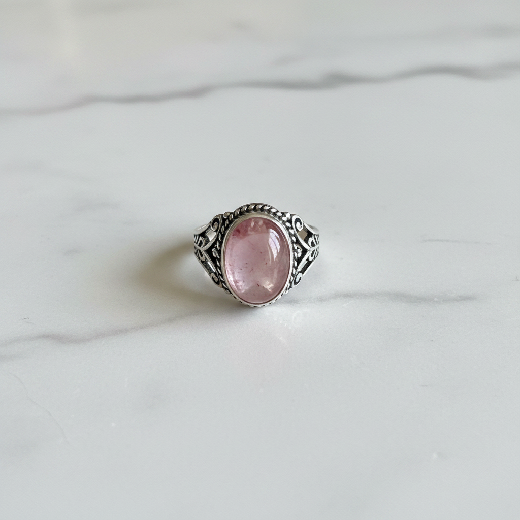 Anello Argento Anticato - Quarzo Fragola
