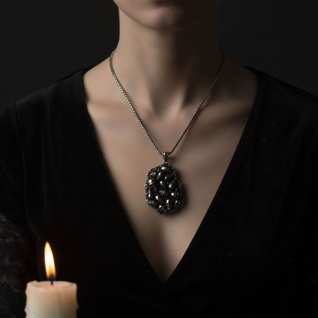 Collana Teschi Multipli indossata - mood gotico