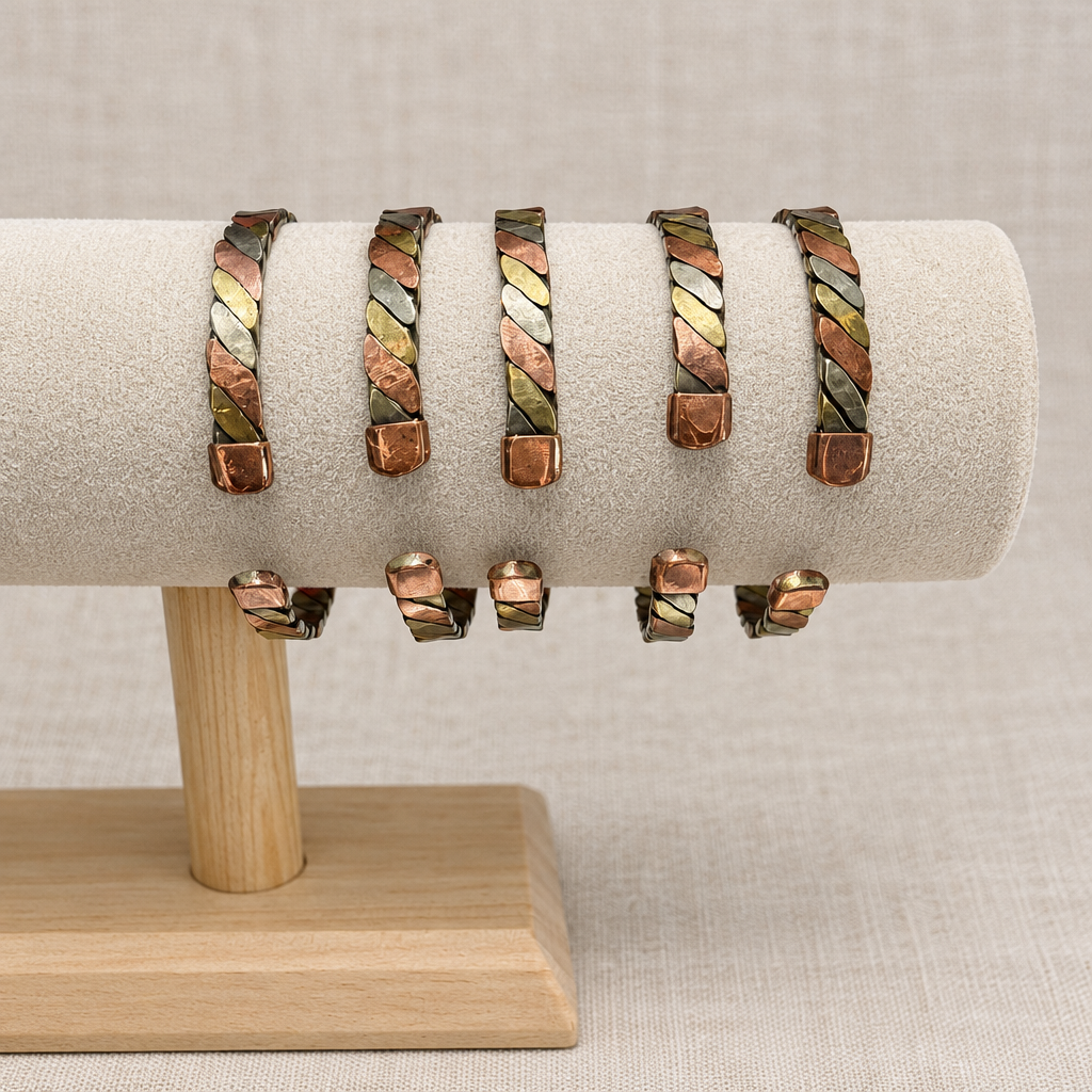 Bracciali aperti a motivo diagonale, sfondo lino