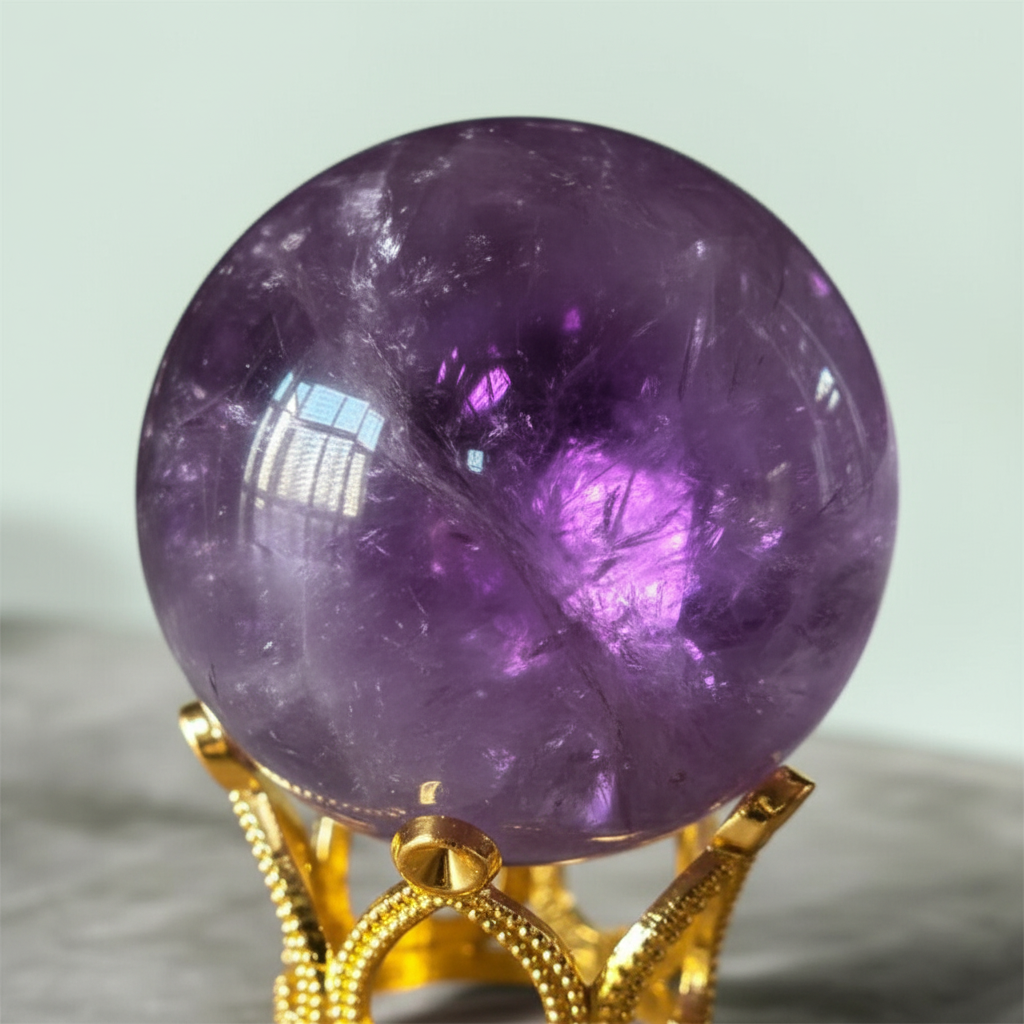 Sfera Ametista - macro cristallo con bagliore viola