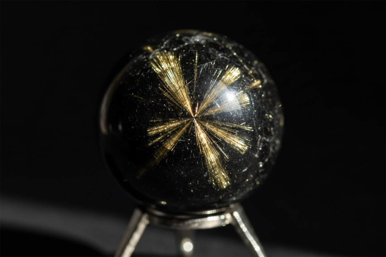 Macro dettaglio inclusioni dorate Astrofillite