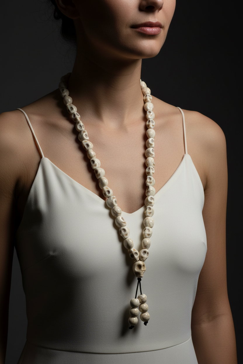 Mala teschi howlite Dea Kali - indossato come collana