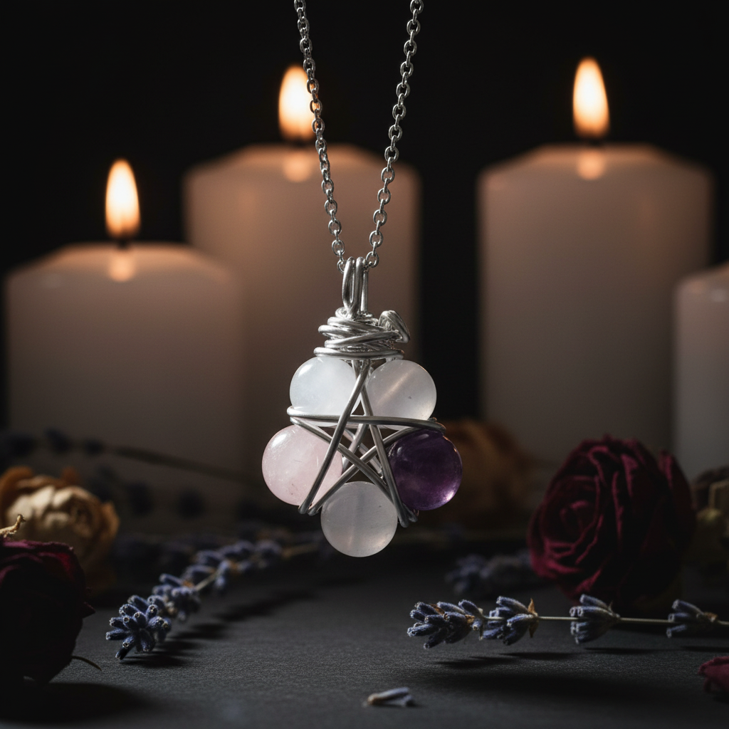 Collana pentacolo wire wrapping mood esoterico con candele