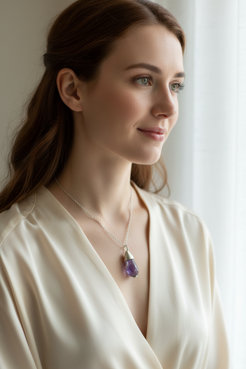 Collana ametista sfaccettata - indossata lifestyle