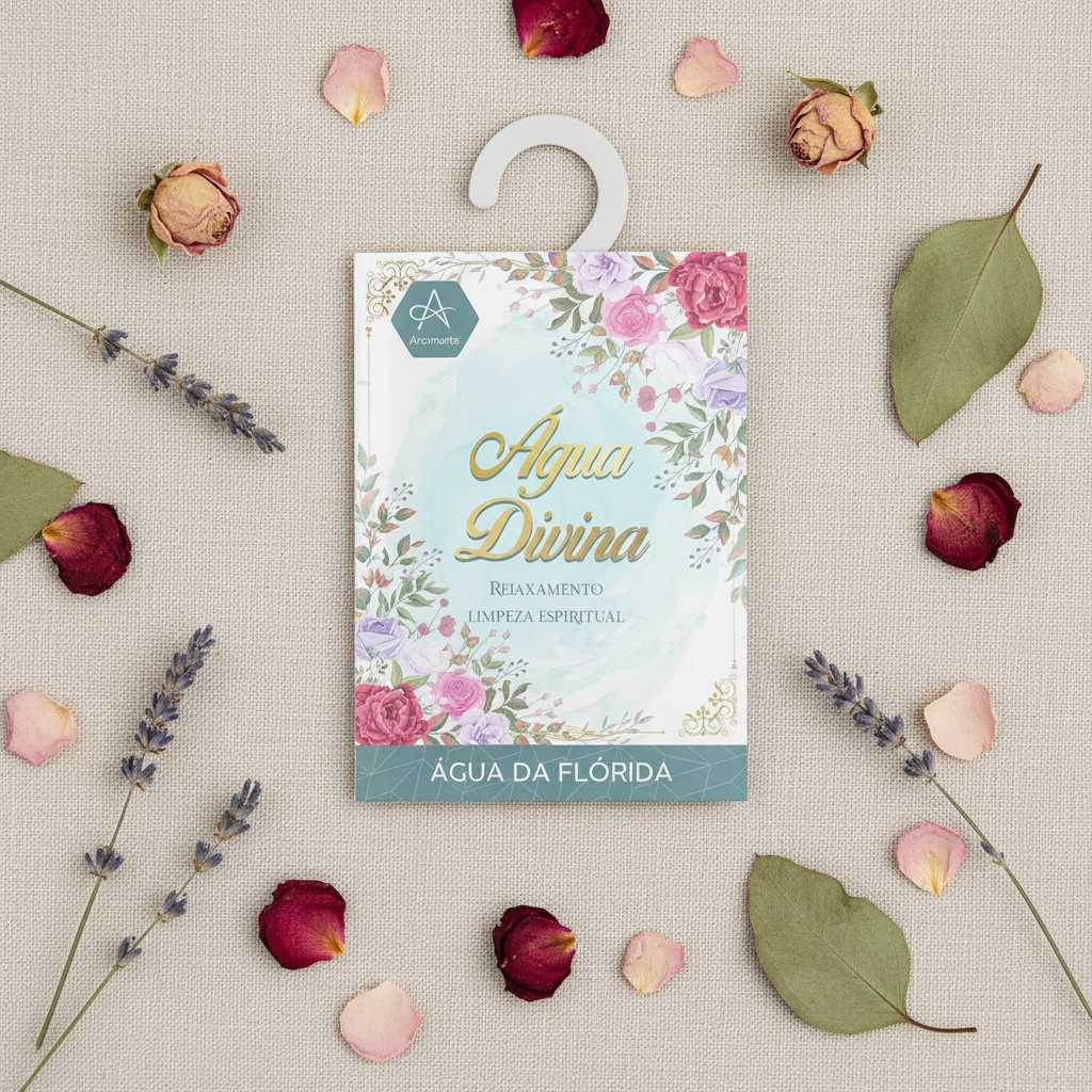 Sachet Agua Divina flat lay su lino