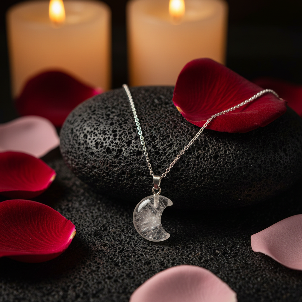 Collana Luna Cristallo di Rocca - sfondo pietra vulcanica