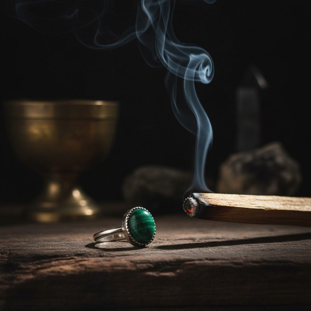 Anello malachite palo santo