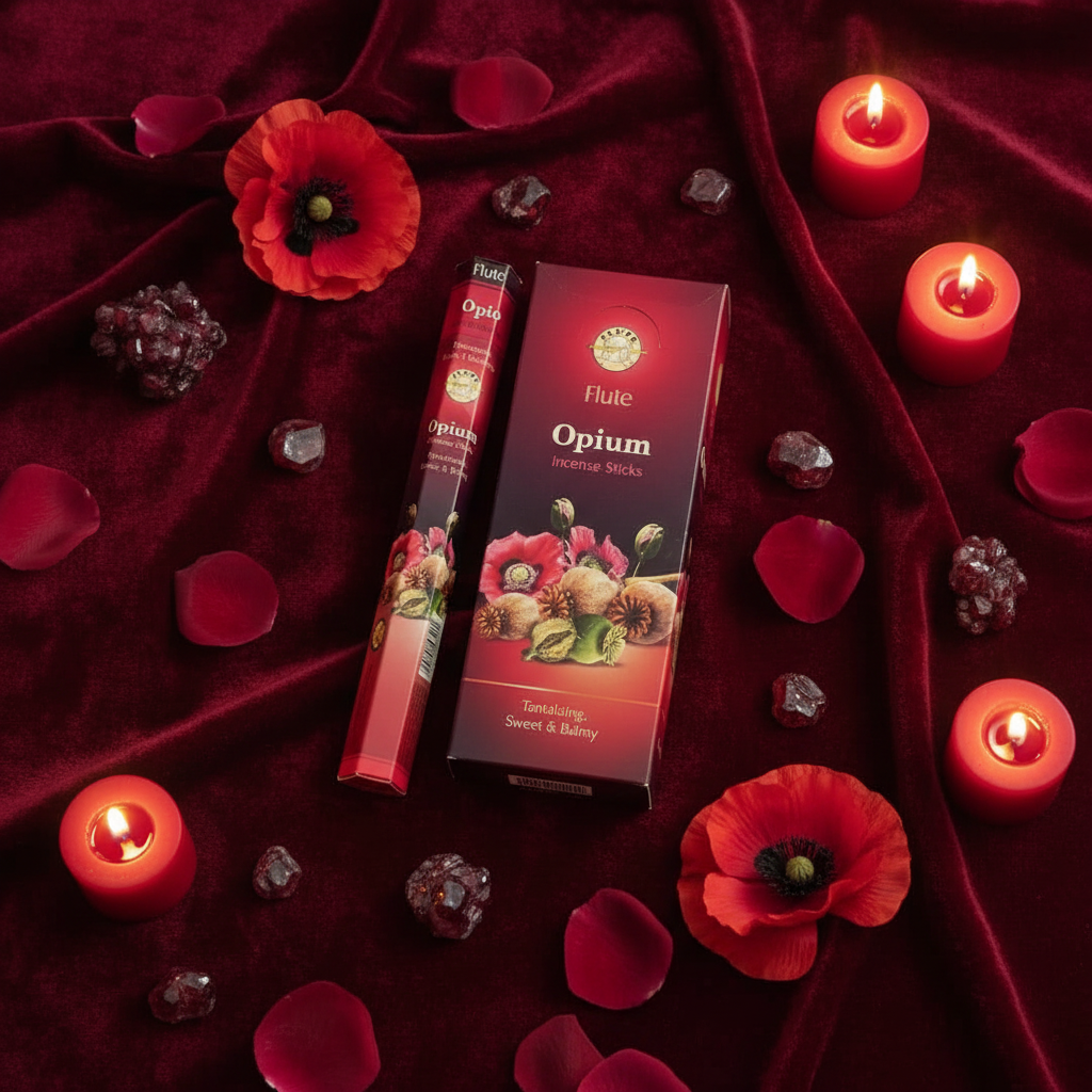 Flute Opium - composizione con fiori e cristalli