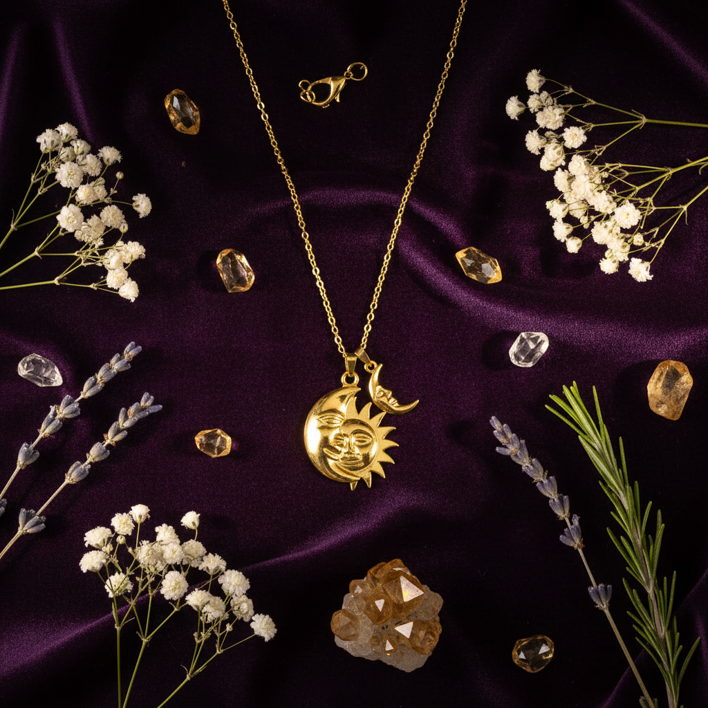 Collana Sole e Luna gold composizione con fiori