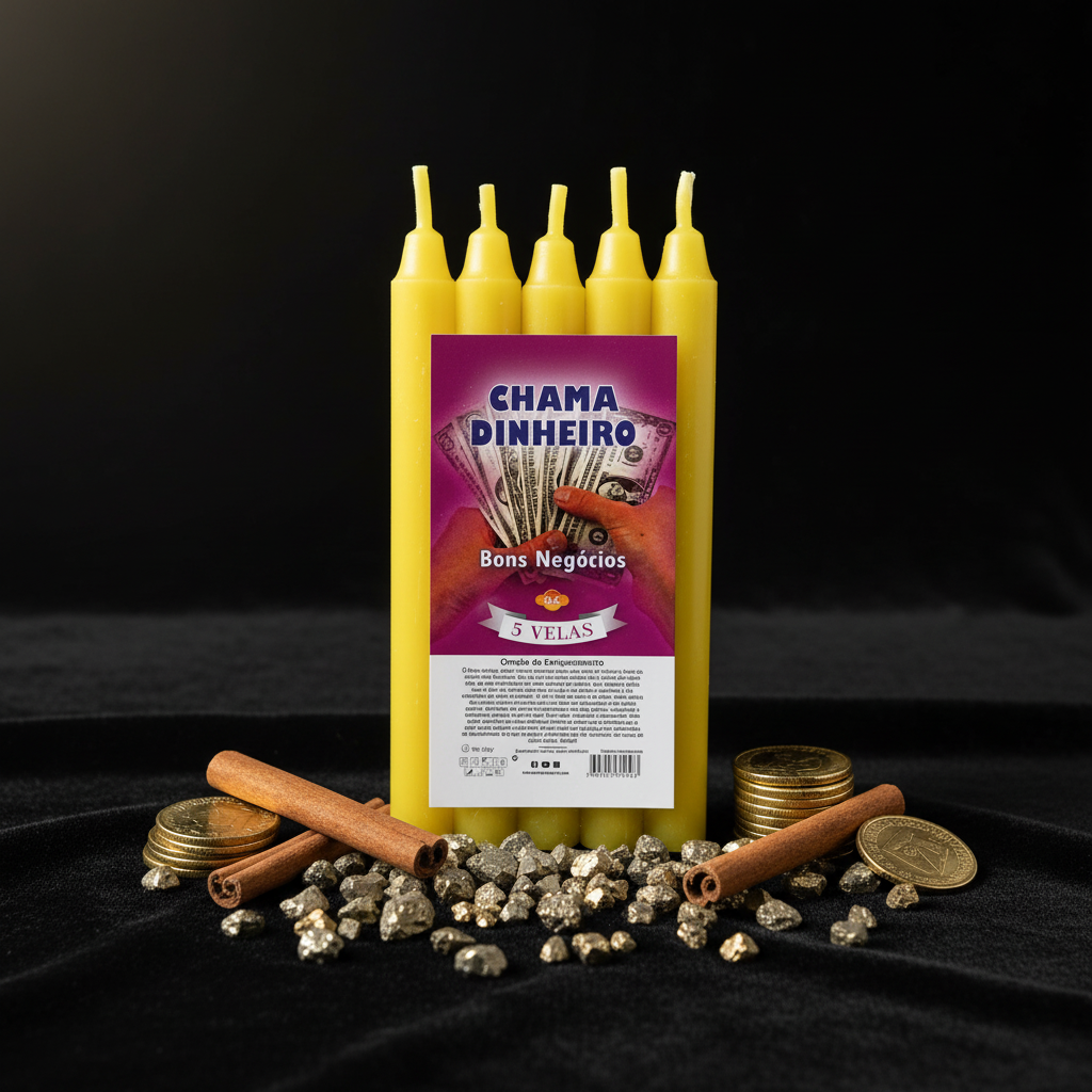 Candele rituali chiama denaro su velluto nero con pirite e cannella