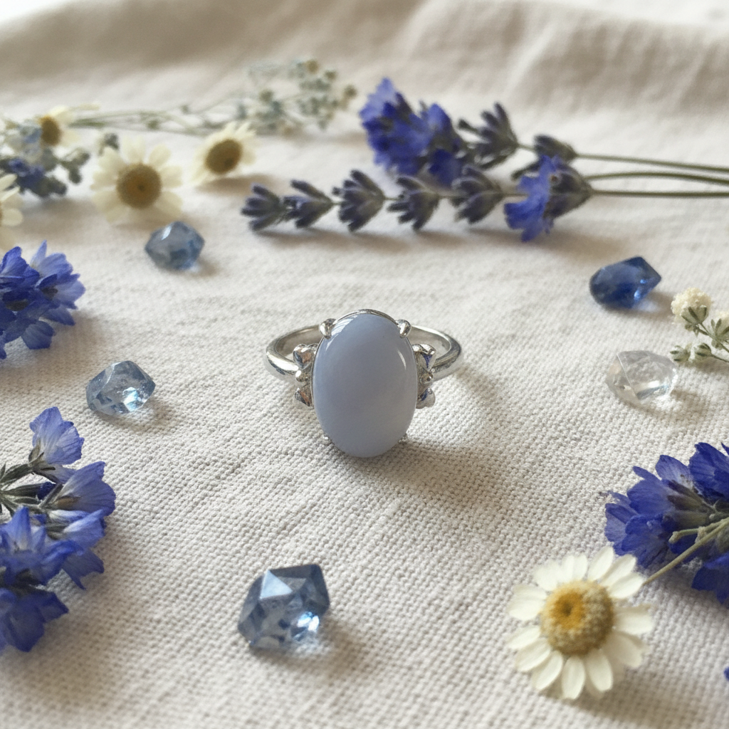 Anello agata blue lace composizione fiori