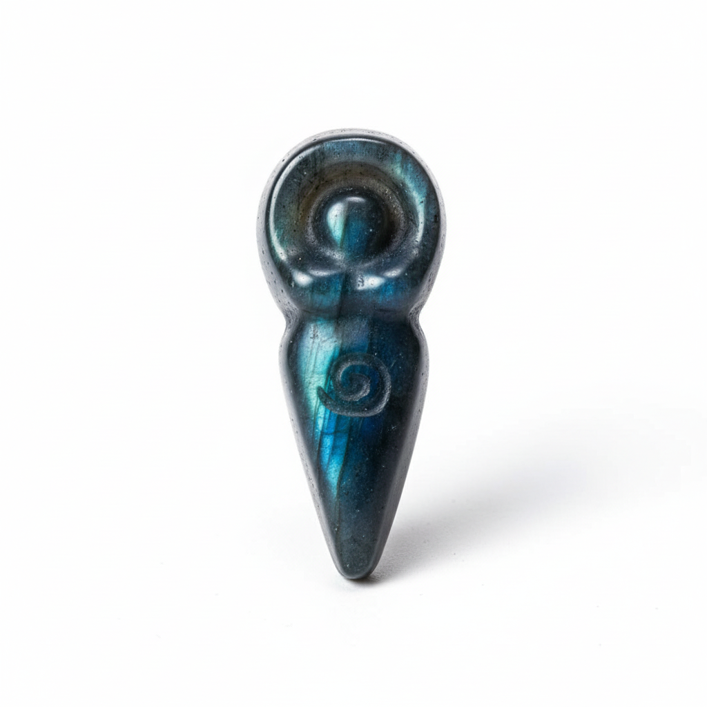 Mini Dea Madre in Labradorite - sfondo bianco