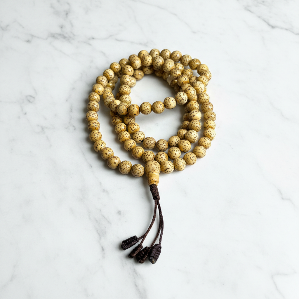 Mala semi di loto flatlay su marmo