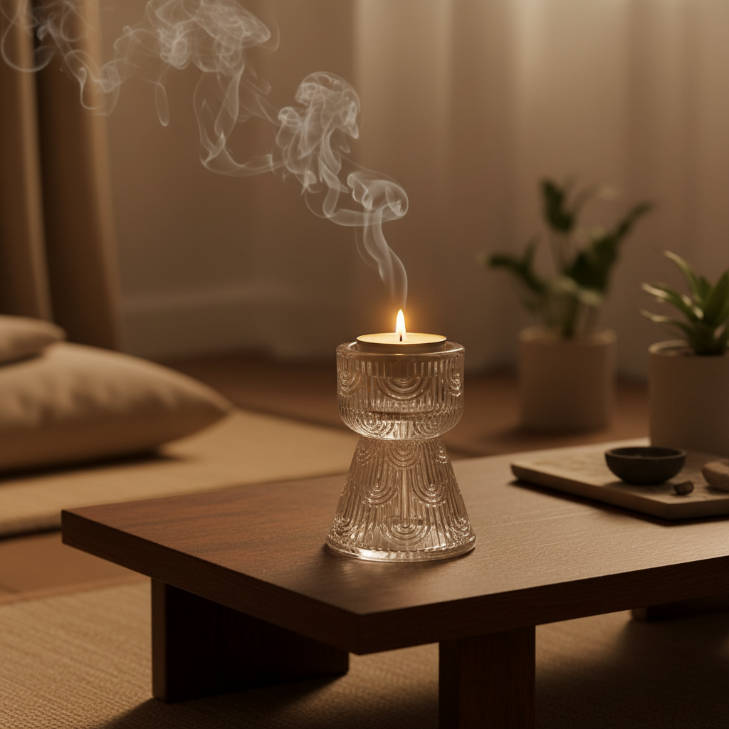 Portacandele in vetro in atmosfera meditazione
