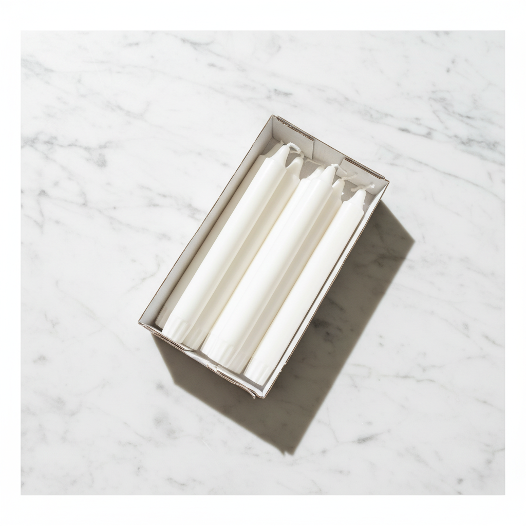 Candele Bianche 20cm - confezione flat lay su marmo bianco