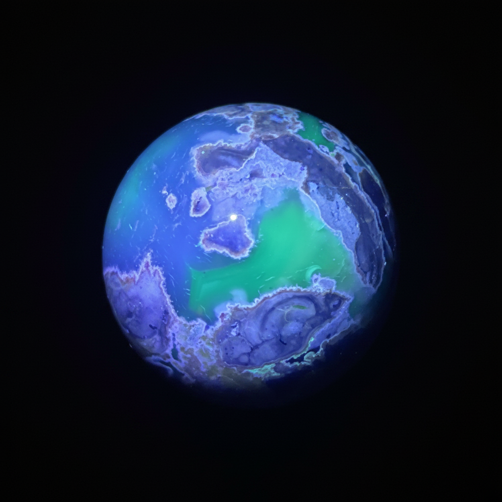 Sfera in Agata Vulcano fluorescente sotto luce UV