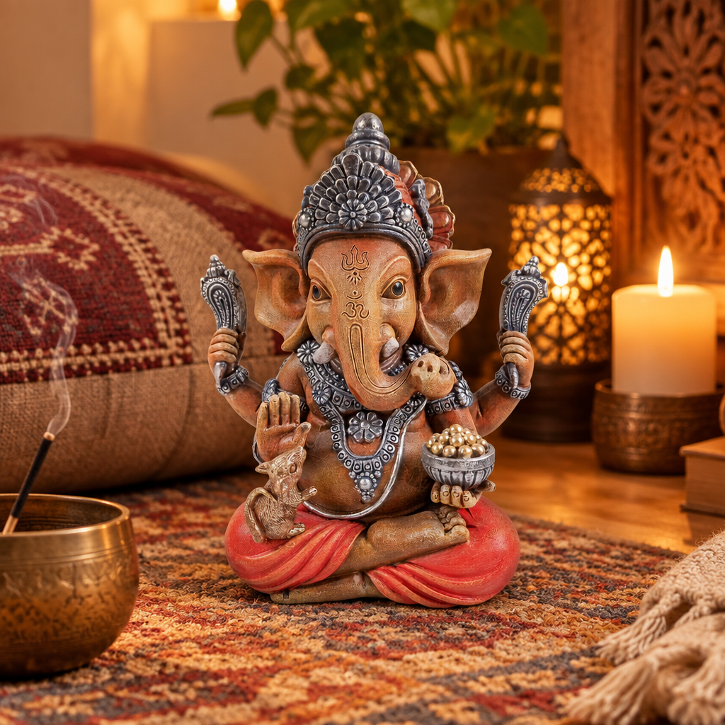 Statua di Ganesh in resina in angolo di meditazione
