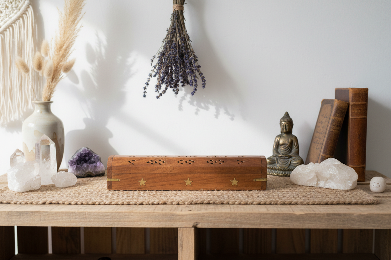 Porta incenso cofanetto legno - lifestyle mensola meditazione