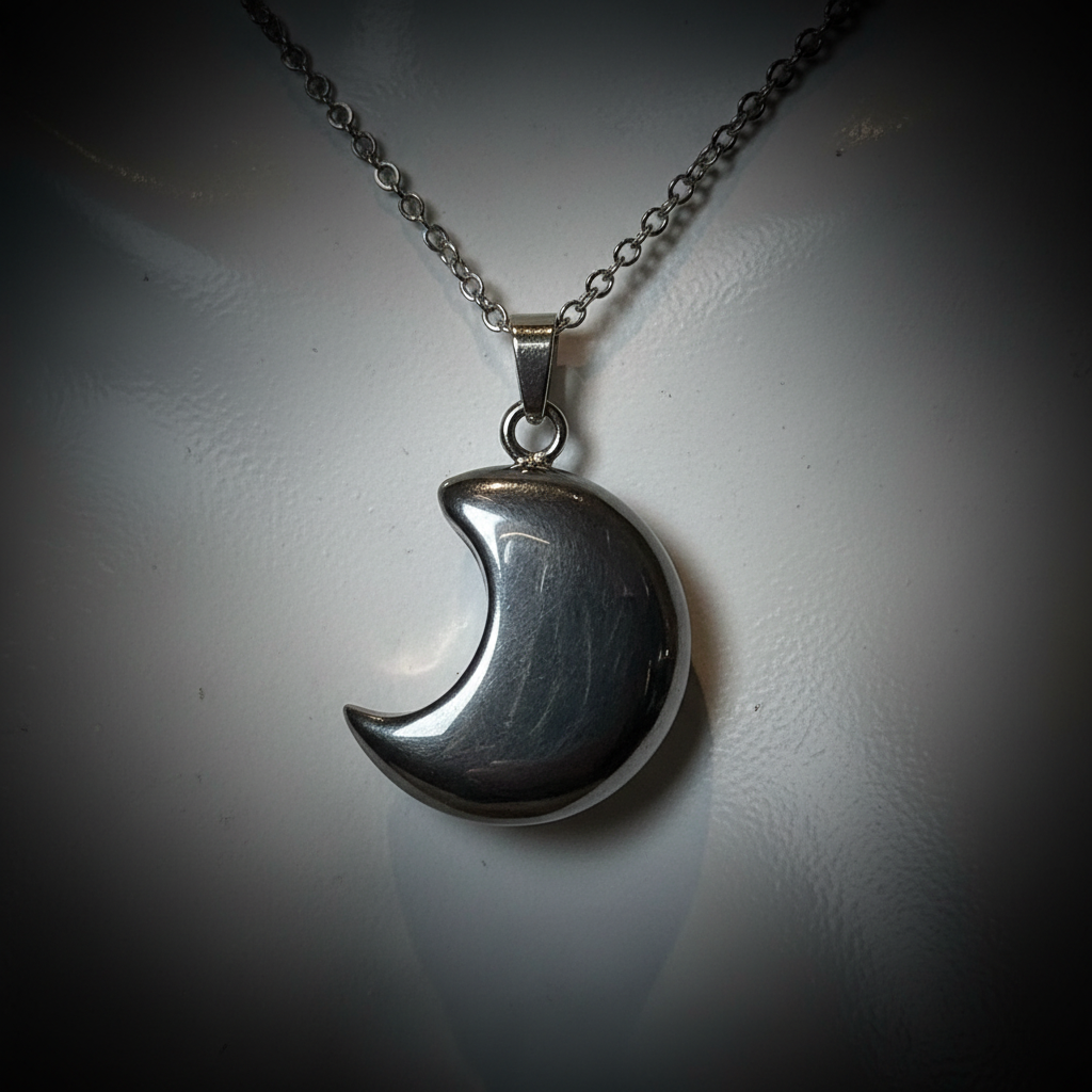 Collana Luna Ematite close-up pendente luna
