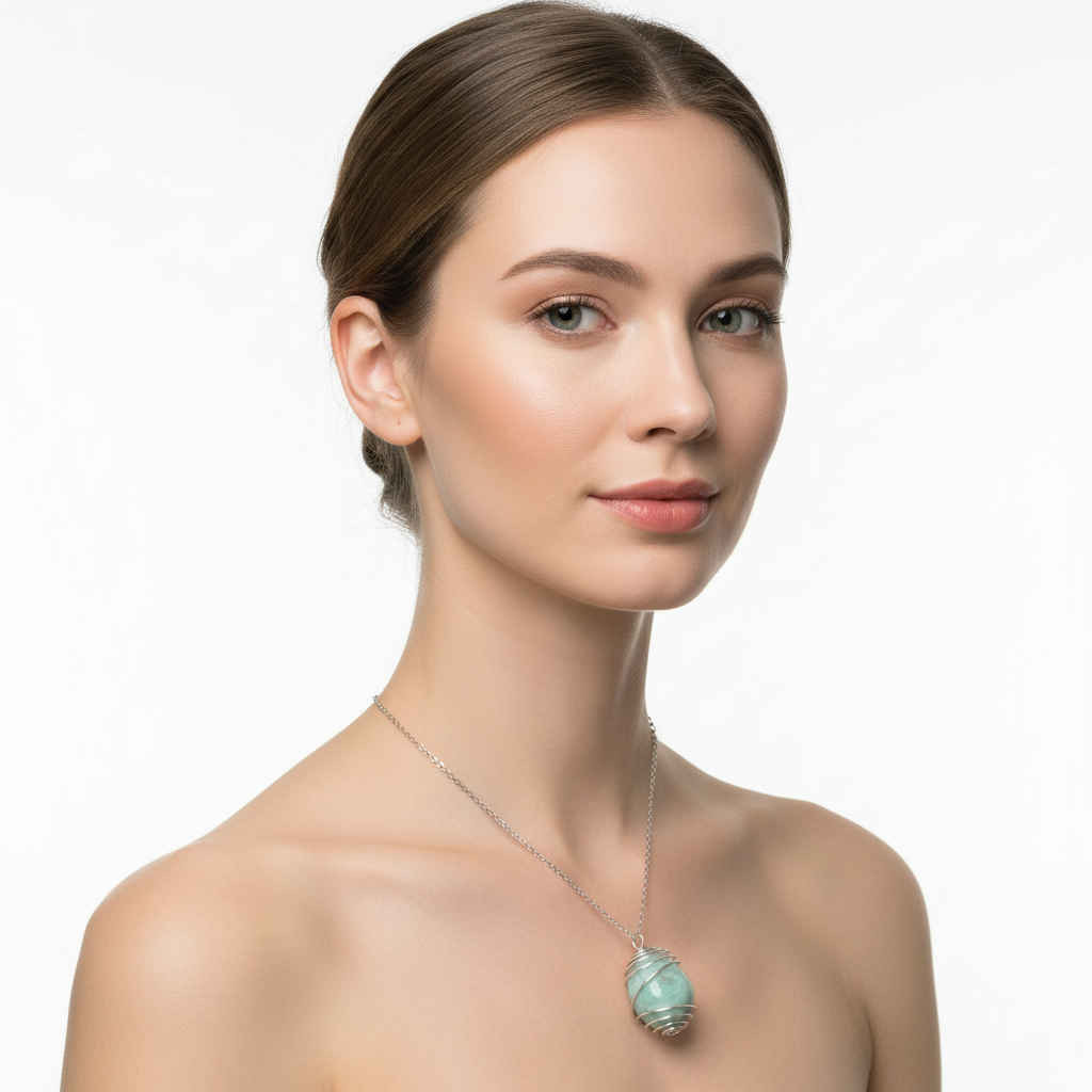 Collana Gabbia Amazzonite ritratto studio