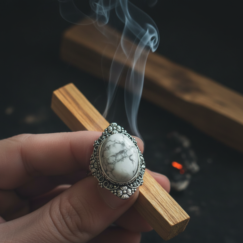 Anello howlite palo santo