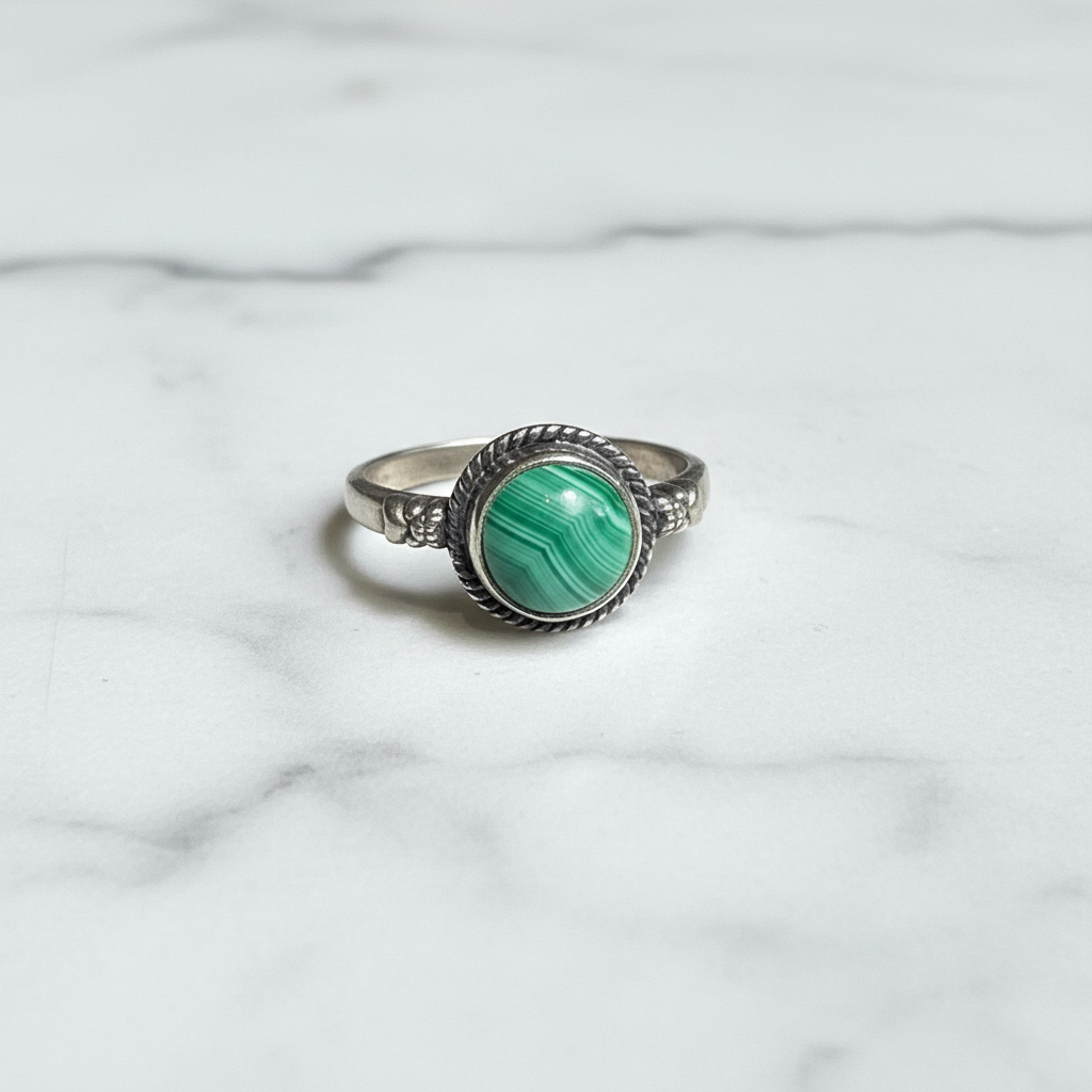 Anello Malachite Naturale su marmo bianco